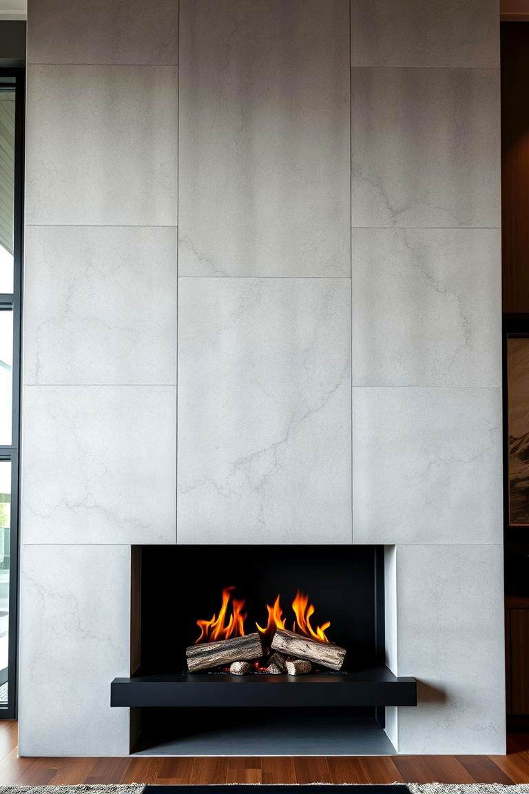 Modern Concrete Fireplace with Contrasting Materials - 24 Concrete Fireplace Ideas