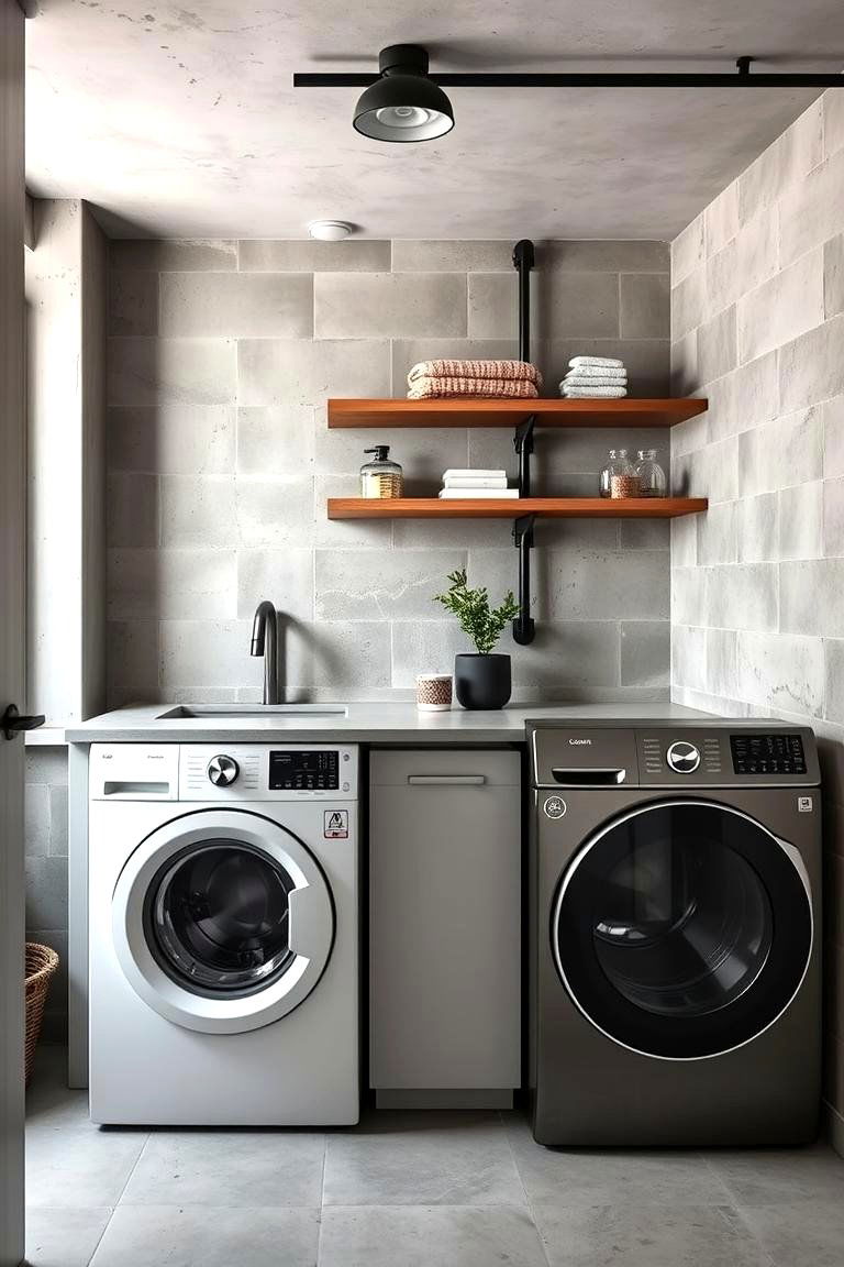 Modern Concrete Look - 24 Laundry Room Backsplash Ideas