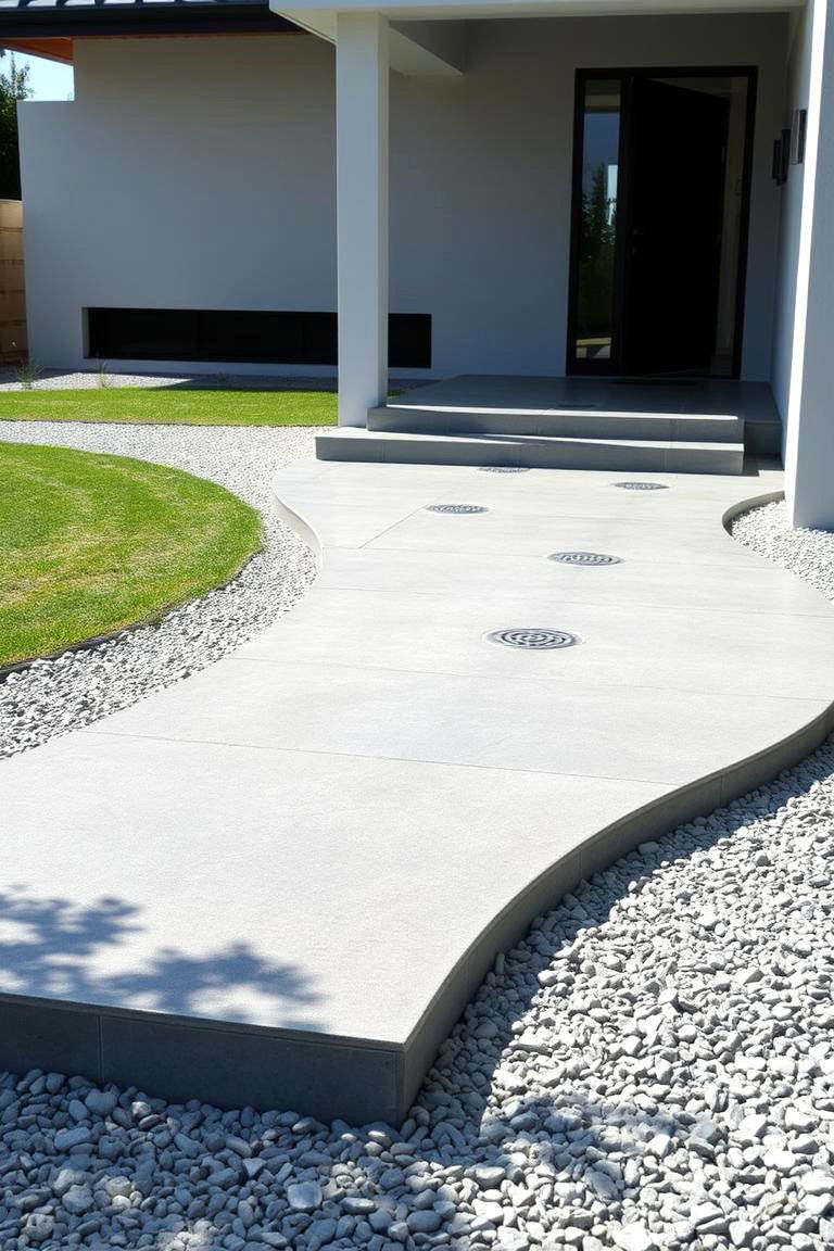 Modern Concrete Slab with Gravel Infill Walkway - 24 Paver Walkway Ideas