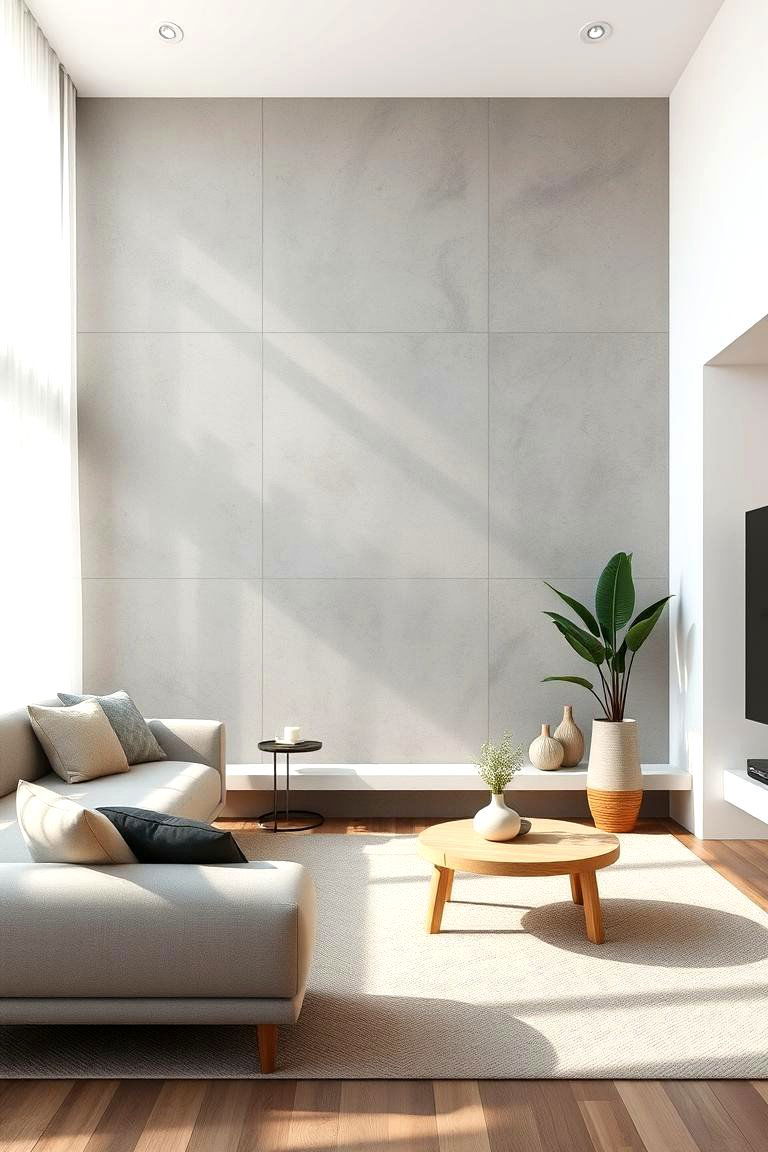 Modern Concrete Texture - 24 Living Room Accent Wall Ideas