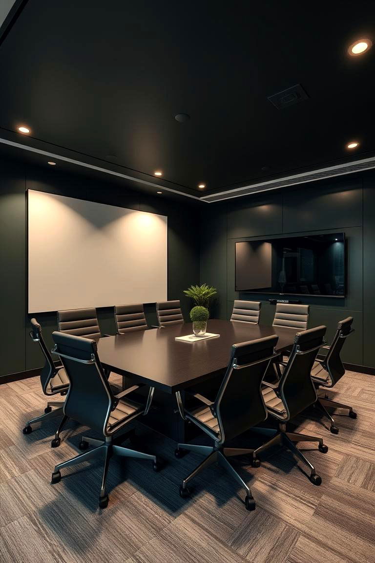 Modern Dark Green Conference Room - 24 Dark Green Office Ideas and Inspiration
