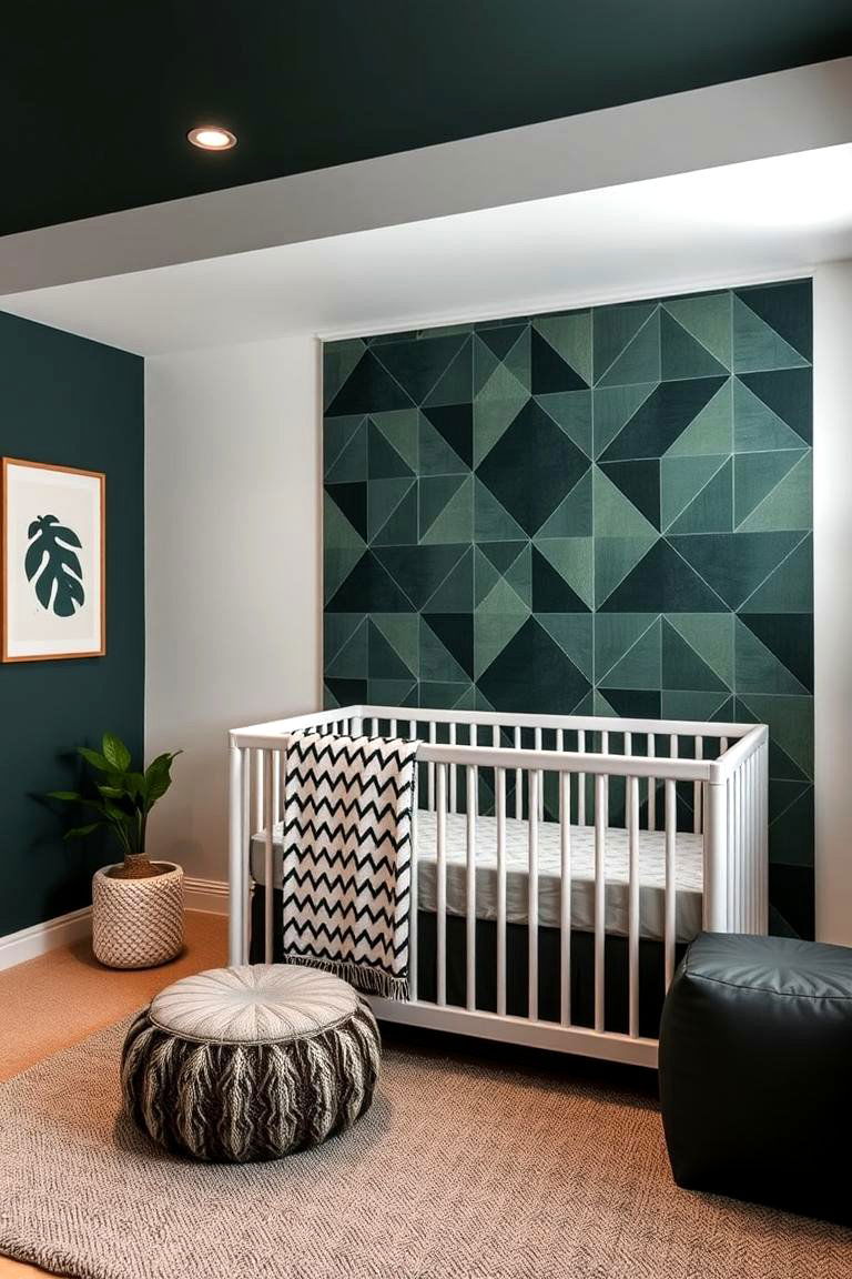 Modern Dark Green Geometric Patterns - 24 Dark Green Nursery Ideas