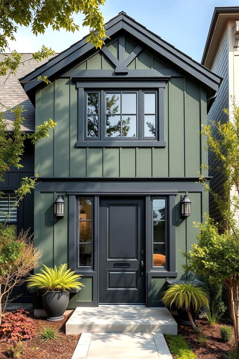 Modern Elegance Defined - 24 Dark Olive Green House With Black Trim