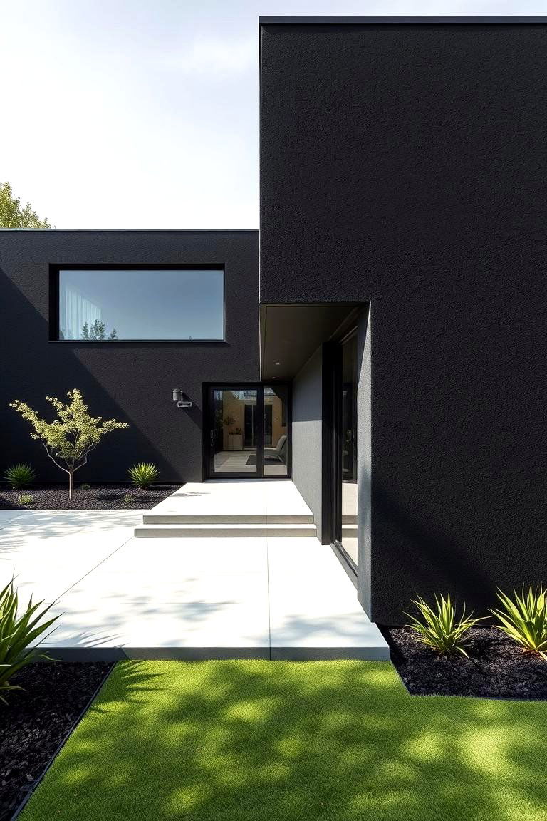Modern Elegance in Black Stucco - 24 Black Stucco House Ideas