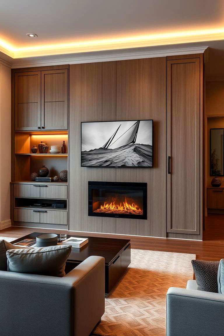 Modern Elegance with Custom Cabinetry - 24 Tv Over Fireplace Ideas