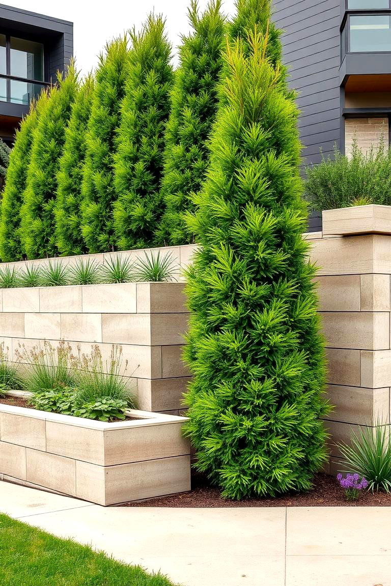 Modern Evergreen Retaining Walls - 24 Front Yard Evergreen Landscaping Ideas