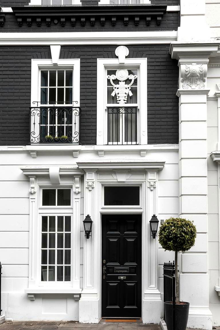 Modern Facade with Classic Touches - 24 Black and White House Exterior Ideas