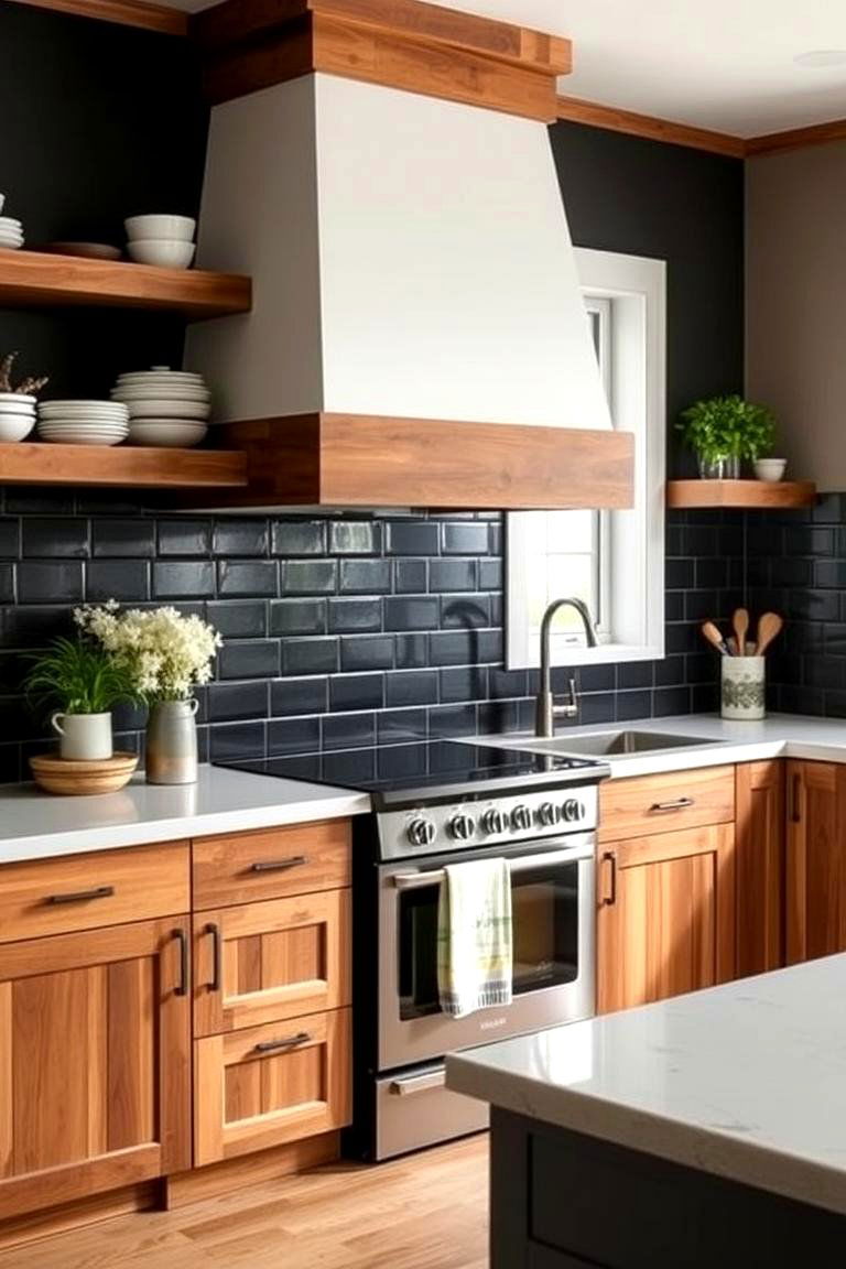 Modern Farmhouse Appeal with Black Backsplash - 24 Kitchen With Black Backsplash