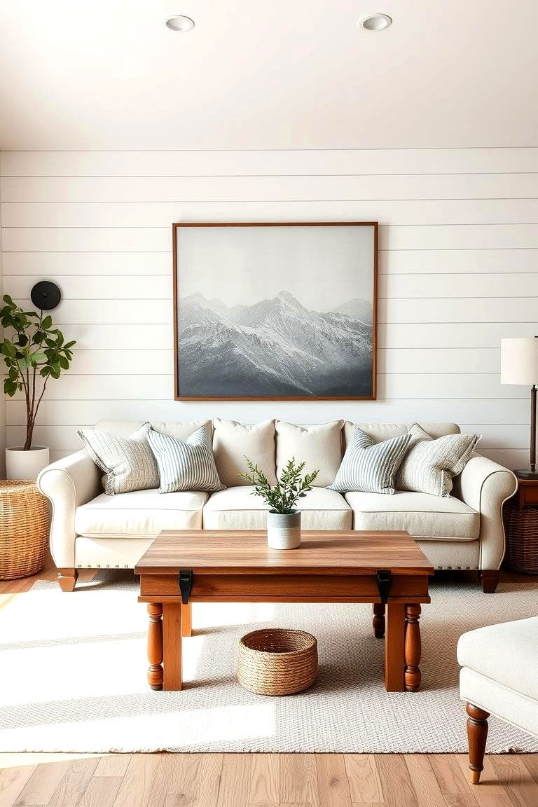 Modern Farmhouse Blending Rustic and Contemporary - 24 Grey and Beige Living Room Ideas