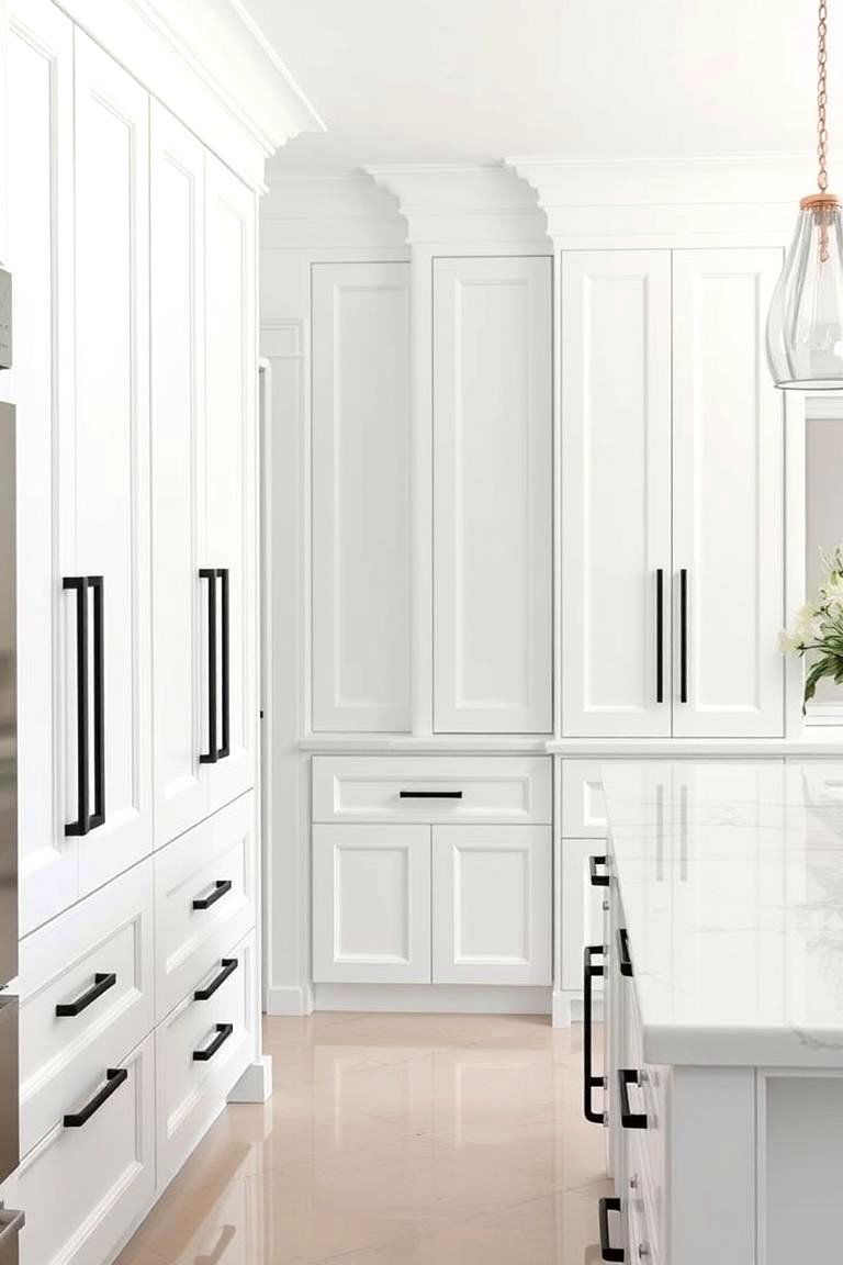 Modern Farmhouse Charm - 24 White Kitchen Cabinets With Black Hardware