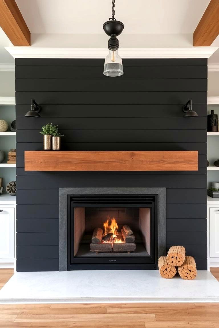 Modern Farmhouse Fusion - 24 Black Shiplap Fireplace Ideas