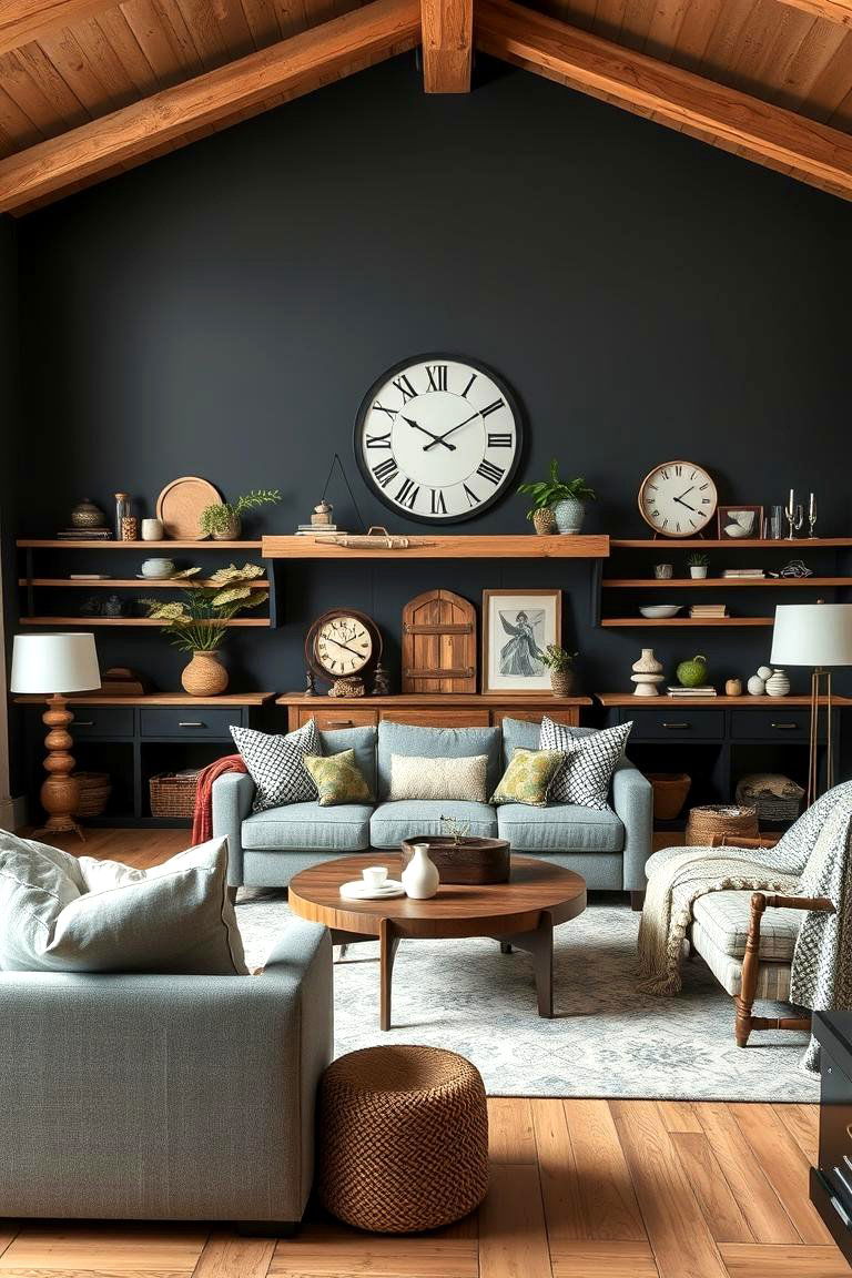 Modern Farmhouse Fusion - 24 Contrasting Living Rooms With Dark Grey Walls