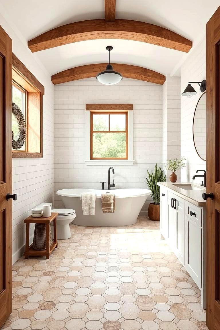 Modern Farmhouse Fusion - 24 Bathrooms With Hexagon Tile Floors