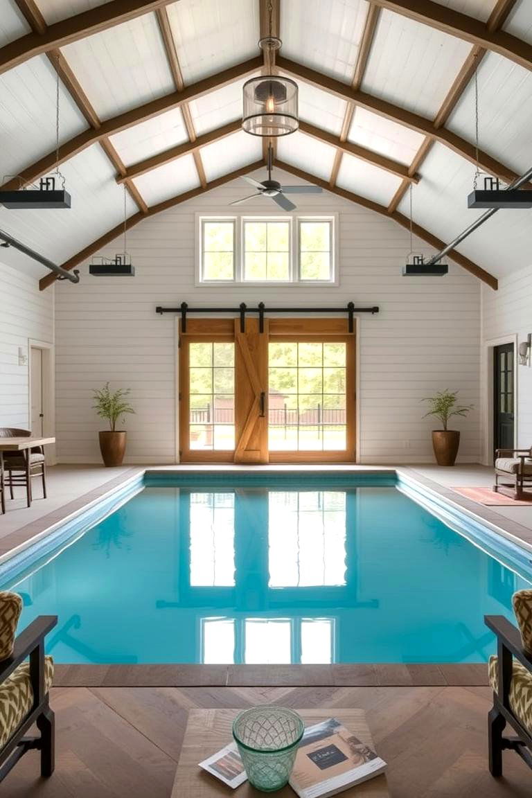 Modern Farmhouse Indoor Pool - 24 Indoor Pool Ideas