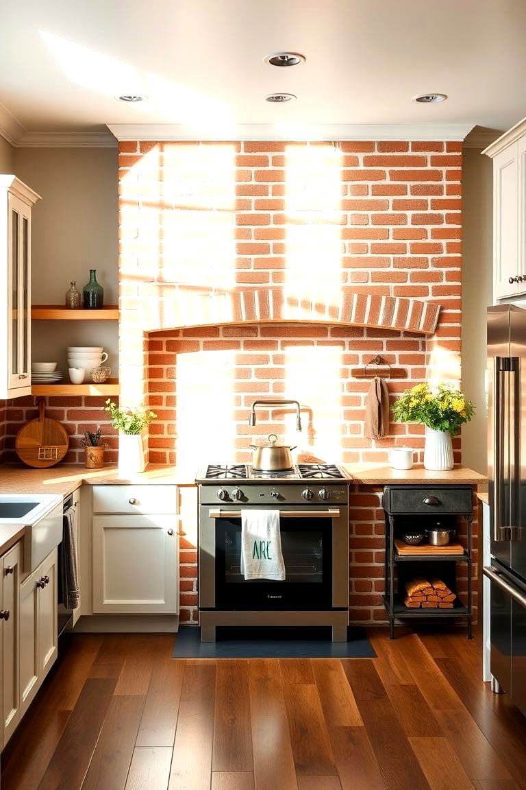 Modern Farmhouse Red Brick Stove Surround - 24 Red Brick Kitchen Ideas