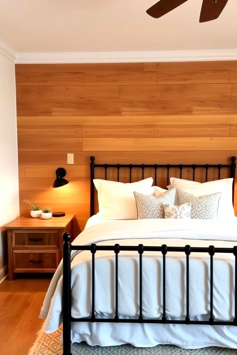 Modern Farmhouse Shiplap with Warm Wood Tones - 24 Shiplap Bedroom Ideas