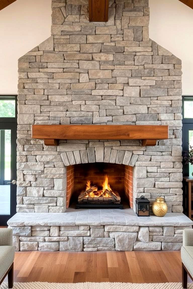 Modern Farmhouse Stone Fireplace - 24 Stone Fireplace Ideas