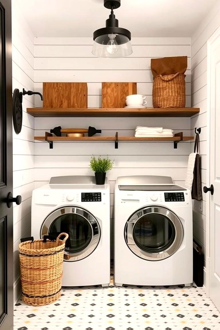 Modern Farmhouse Twist - 24 Black and White Laundry Room Ideas