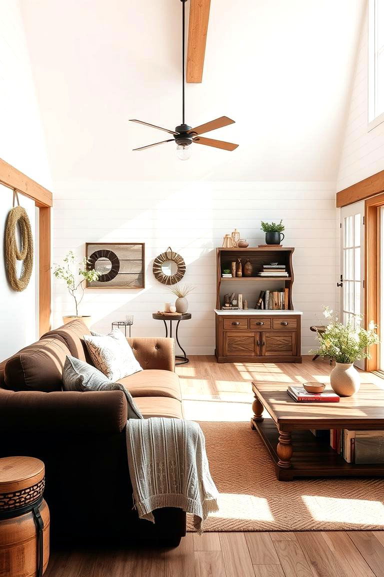 Modern Farmhouse Warmth - 24 Dark Brown Couch Living Room Ideas
