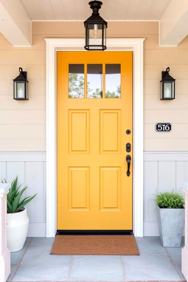 Modern Farmhouse with Neutral Tones - 24 Mustard Yellow Front Door Ideas