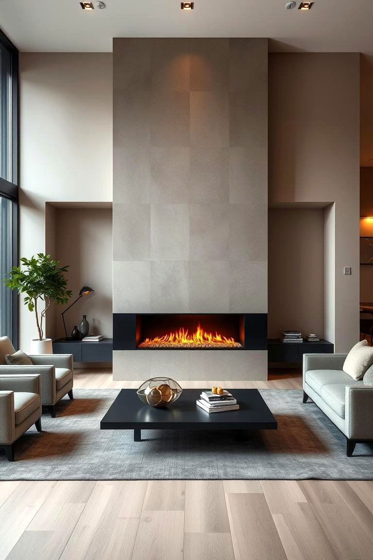 Modern Fireplace Feature - 24 Scandinavian Living Room Ideas