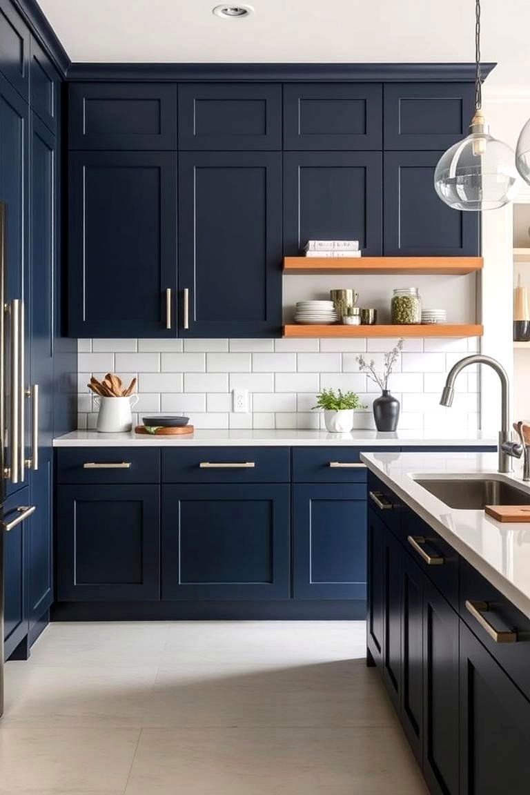 Modern Flat Panel Navy Blue Cabinets - 24 Navy Blue Kitchen Cabinets Ideas