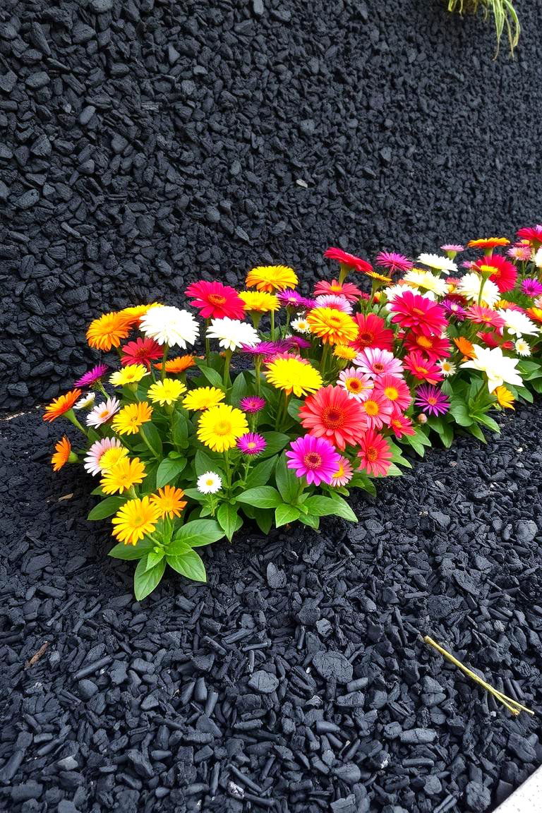 Modern Flower Bed Accents - 24 Black Mulch Landscaping Ideas