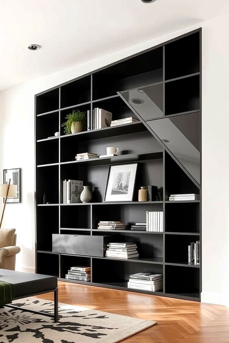 Modern Geometric Shelving - 24 Living Room Bookshelf Ideas