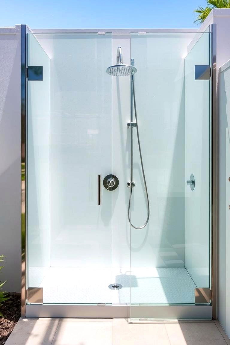 Modern Glass and Steel Outdoor Shower - 24 Outdoor Shower Ideas