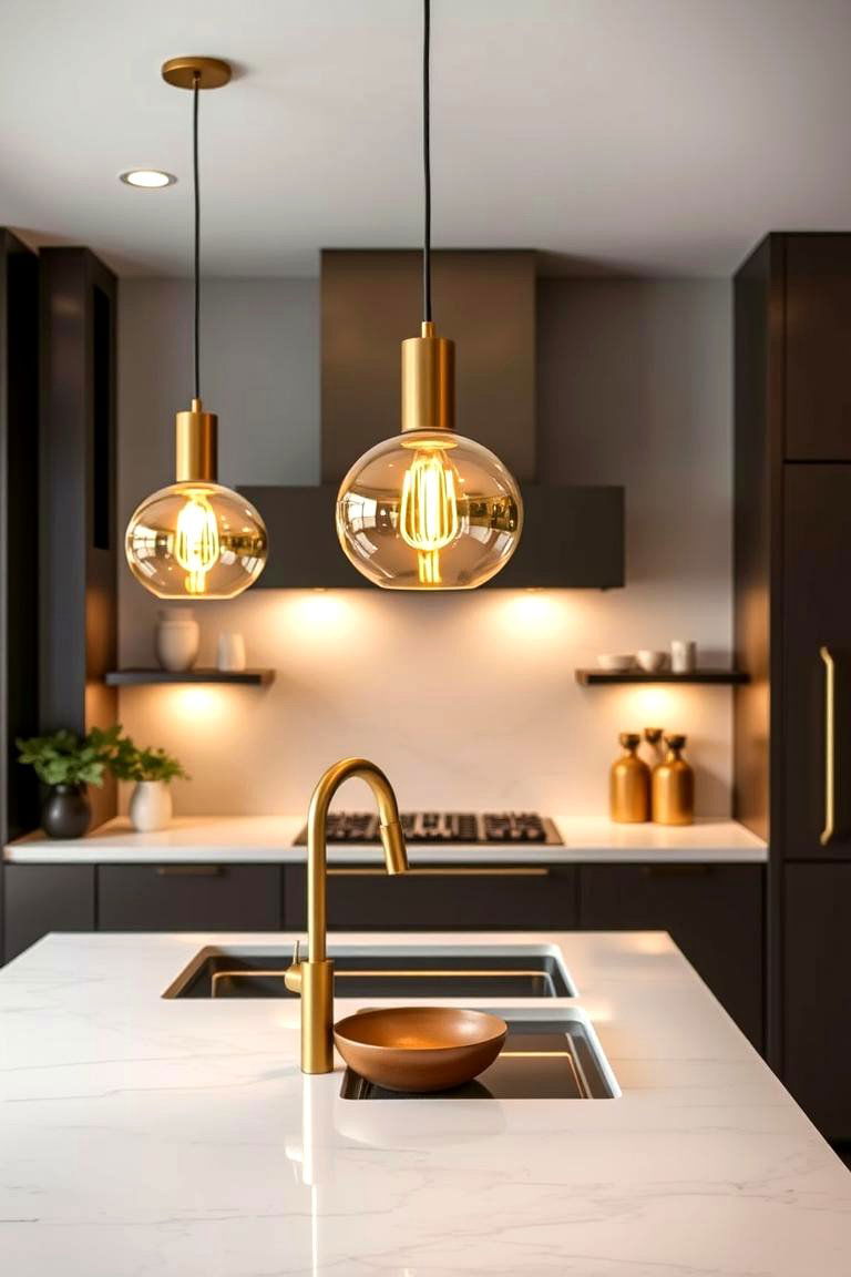 Modern Gold Lighting Enhancements - 24 black white and gold kitchen ideas