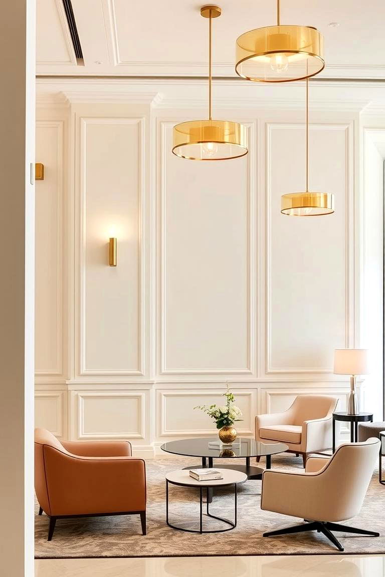 Modern Gold Lighting in Cream Spaces - 24 Cream and Gold Living Room Ideas