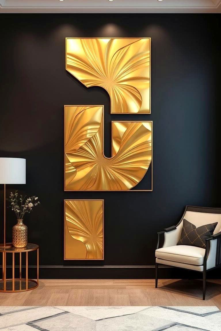 Modern Gold Metallic Art Pieces - 24 Black and Gold Living Room Ideas