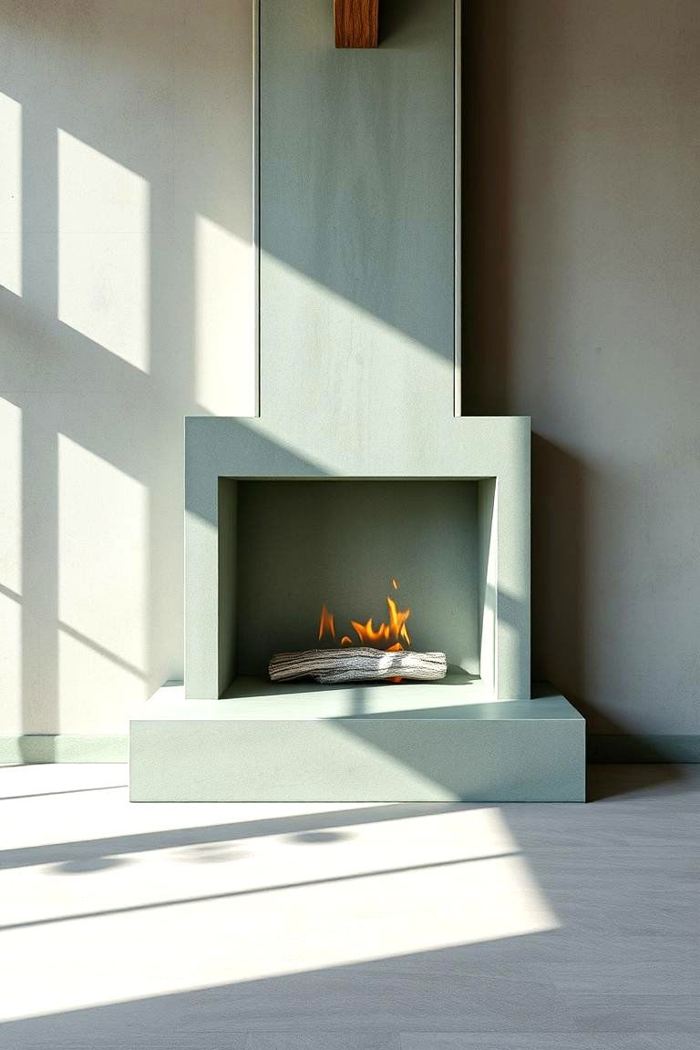 Modern Green Concrete Fireplace - 24 Green Fireplace Ideas