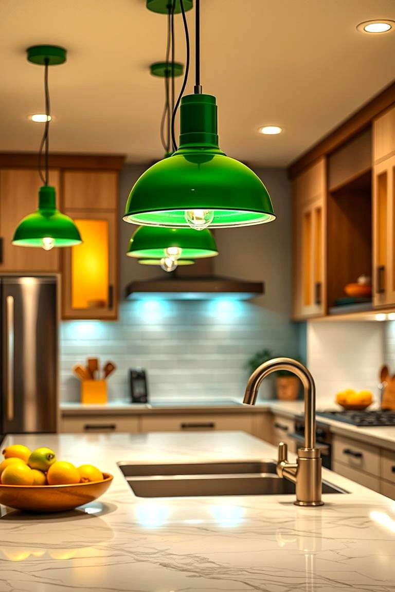 Modern Green Lighting Fixtures with Yellow Shades - 24 Green and Yellow Kitchen Ideas