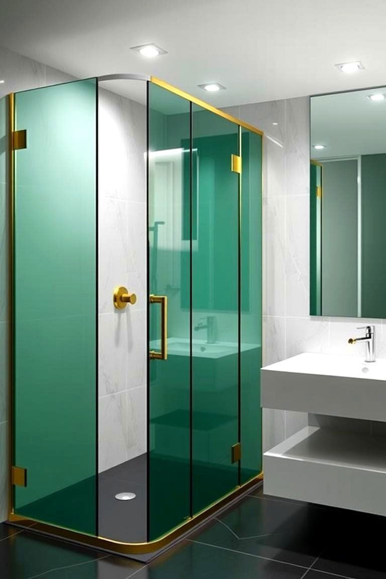 Modern Green and Gold Shower Enclosures - 24 Green and Gold Bathroom Ideas
