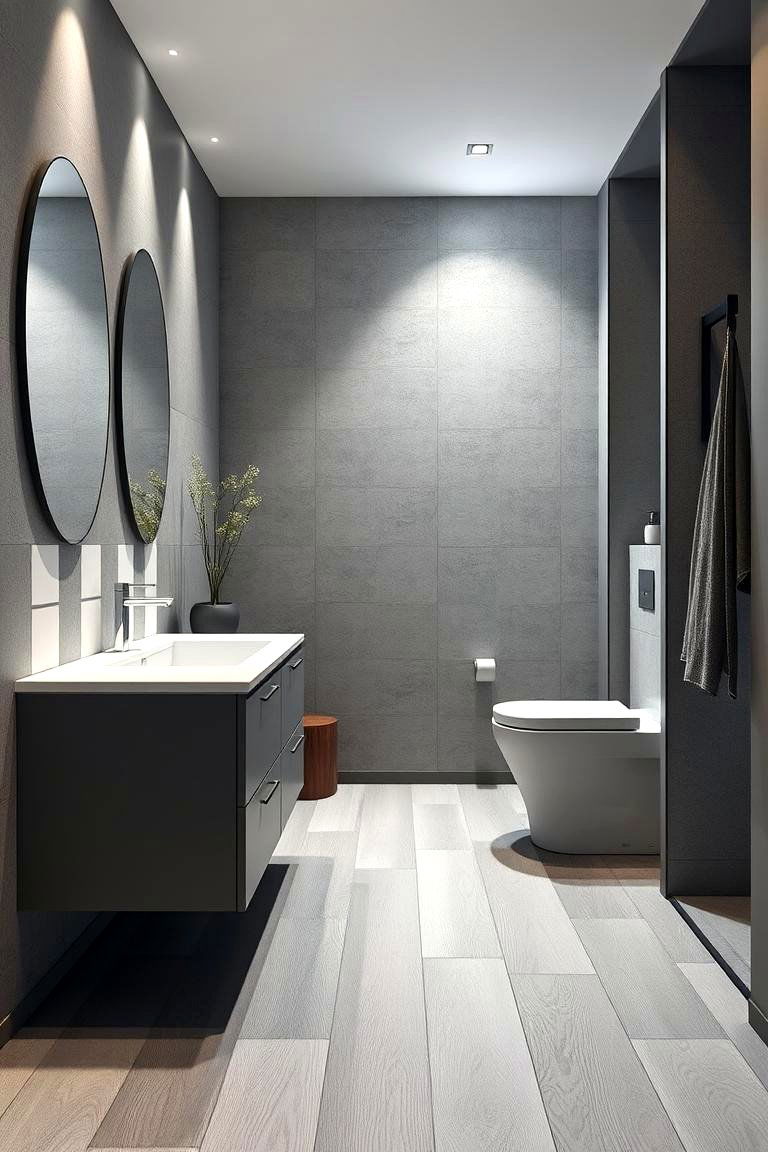 Modern Grey Toned Wood Floors - 24 Ideas for Wood Floors in Bathrooms