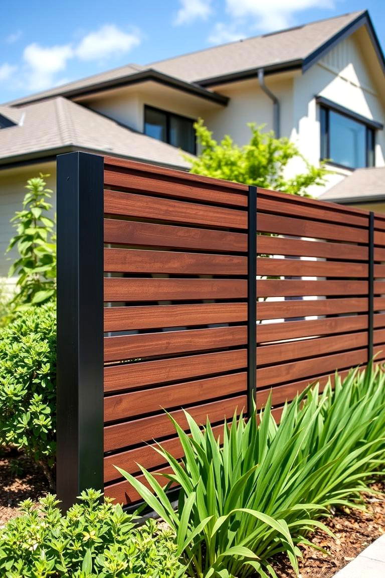 Modern Horizontal Slat Fence - 24 Front Yard Fence Ideas