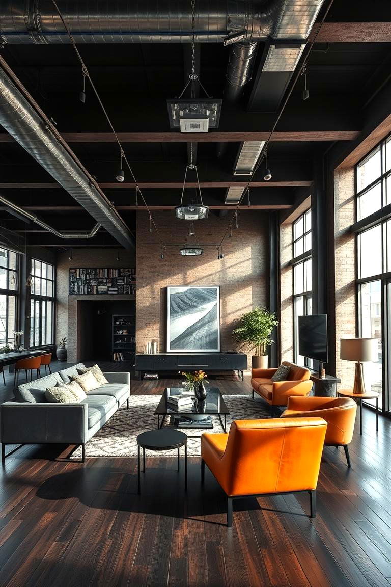 Modern Industrial Chic Living - 24 Dark Brown Floor Living Room Ideas