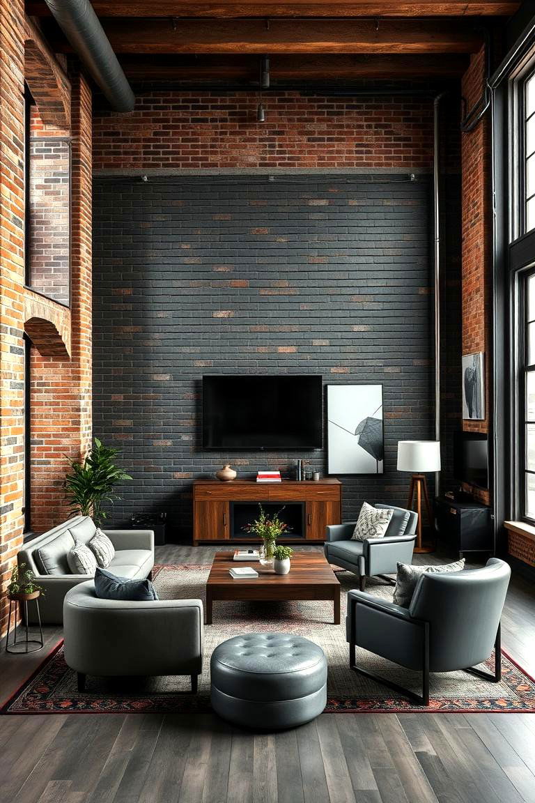 Modern Industrial Shiplap with Exposed Brick - 24 Black Shiplap Wall Ideas