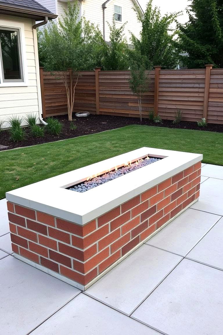 Modern Linear Brick Arrangement - 24 Brick Fire Pit Ideas