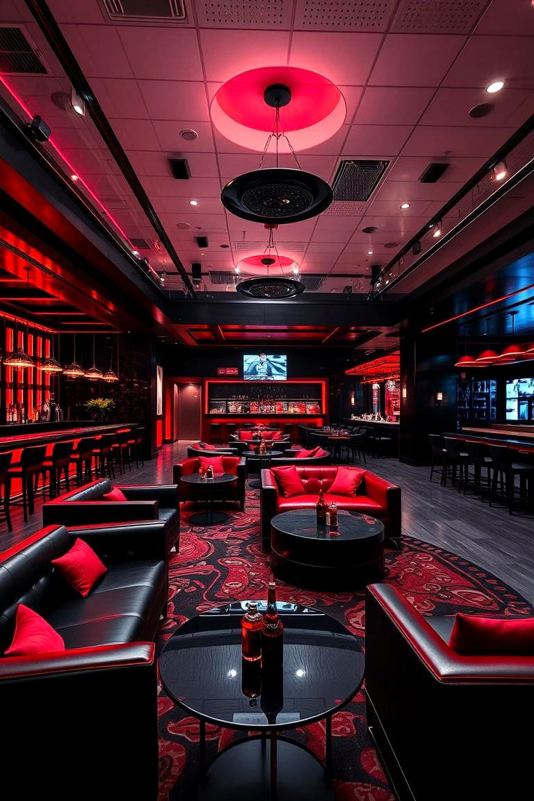 Modern Lounge with Striking Black and Red - 24 Black and Red Living Room Ideas