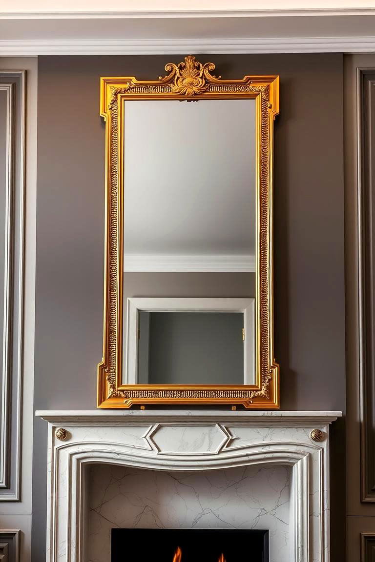 Modern Luxury Gold Accented Mirror - 24 Mirror Over Fireplace Ideas