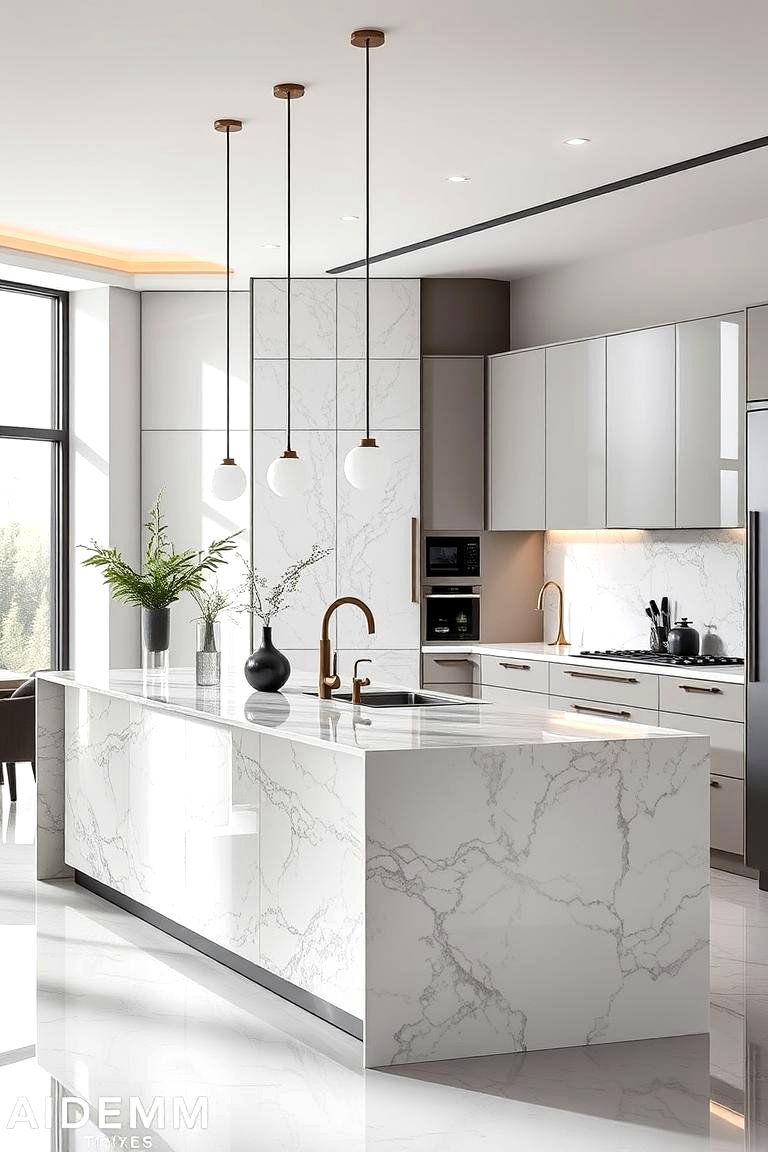 Modern Marble Island - 24 Small Kitchen Island Ideas