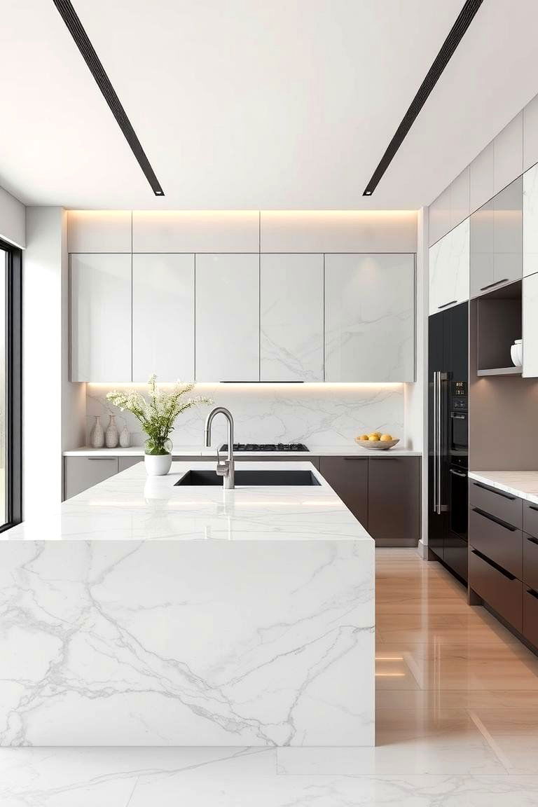 Modern Marble with Sleek Finishes - 24 Marble Kitchen Island Ideas