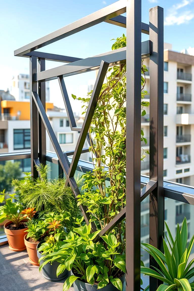 Modern Metal Trellis with Geometric Shapes - 24 Balcony Trellis Ideas