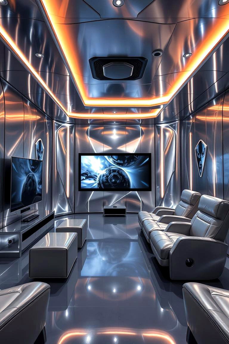 Modern Metallic Silver - 24 Home Theater Paint Colors
