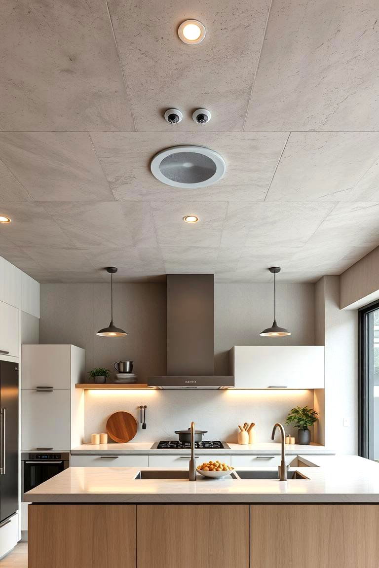 Modern Microcement Ceiling Accents - 24 Microcement Kitchen Ideas