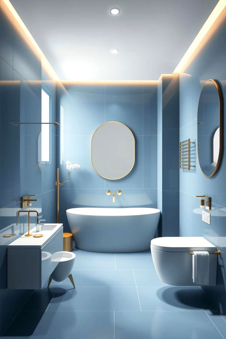 Modern Minimalism in Blue and Gold - 24 Blue and Gold Bathroom Ideas