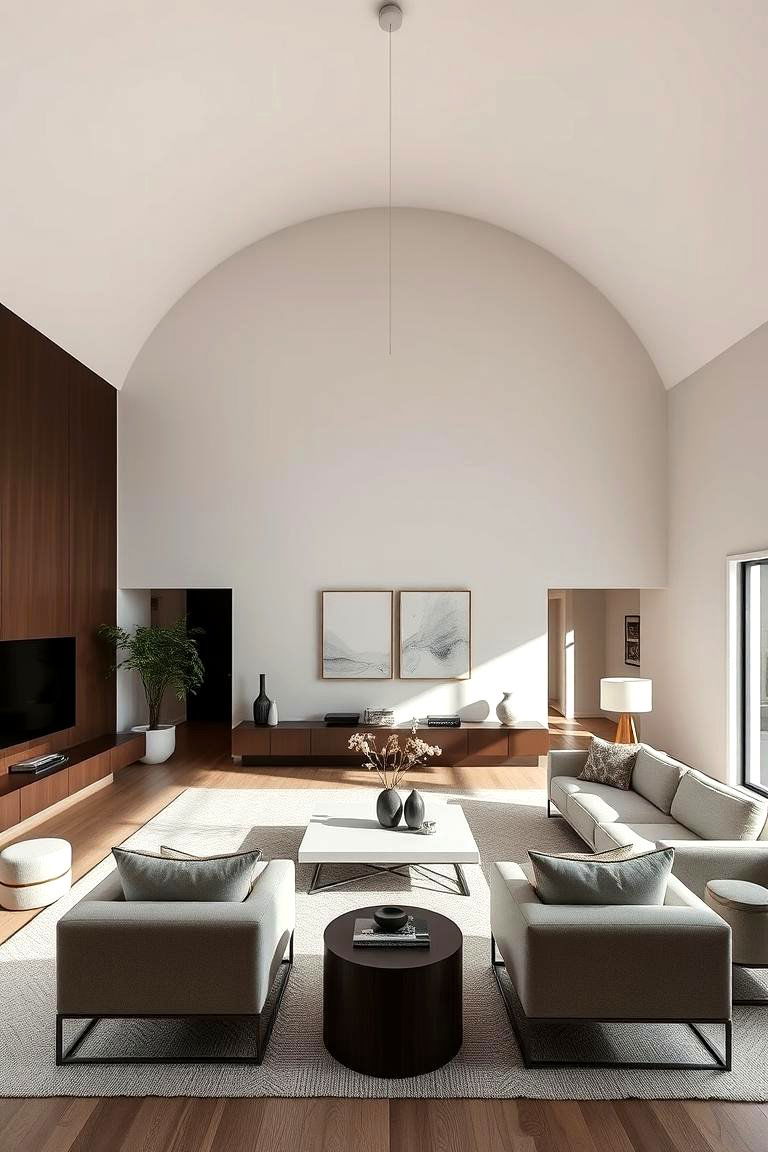 Modern Minimalism with Sleek Furnishings - 24 Open Concept Vaulted Ceiling Living Room Ideas