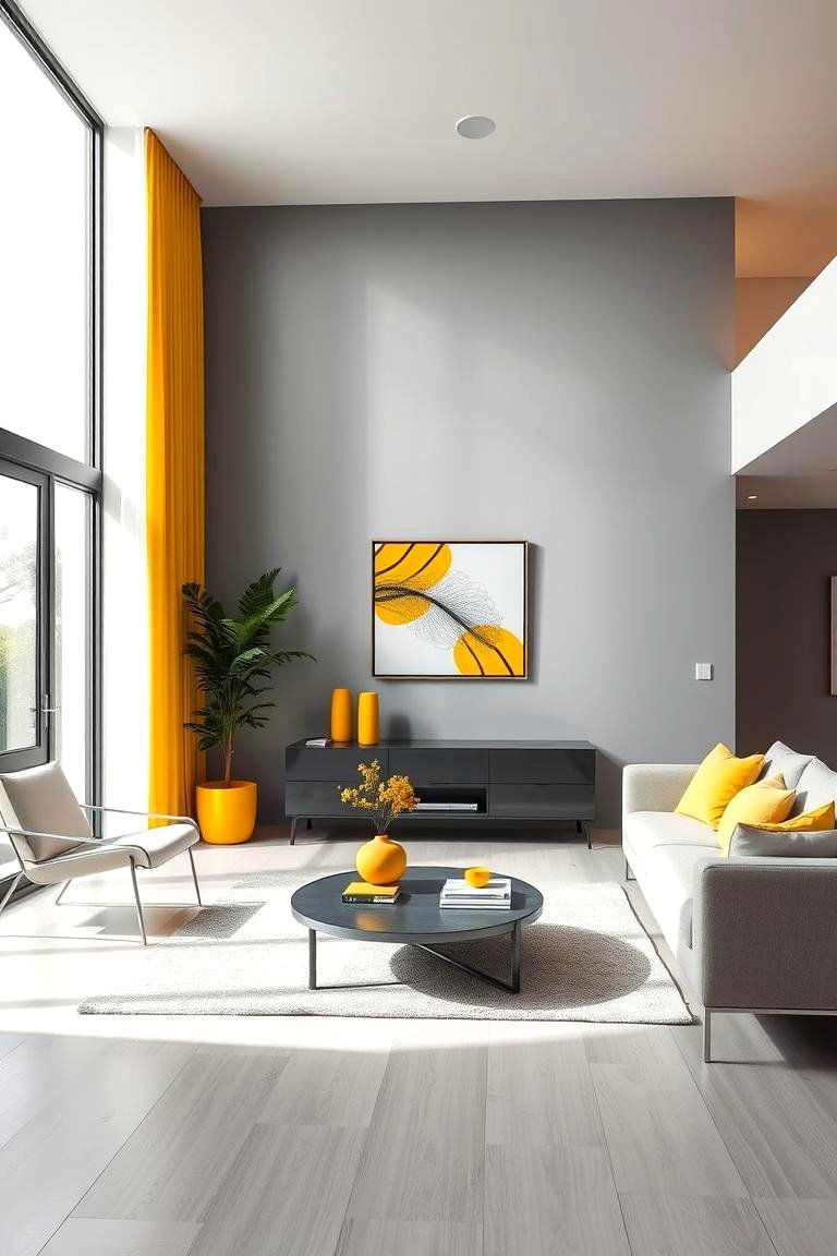Modern Minimalism with Vibrant Yellow Touches - 24 Grey and Yellow Living Room Ideas